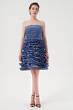 Strapless Fitted Waist Ruffled Mini Tulle Dress