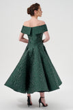 Off-The-Shoulder Tea-Length Jacquard Dress