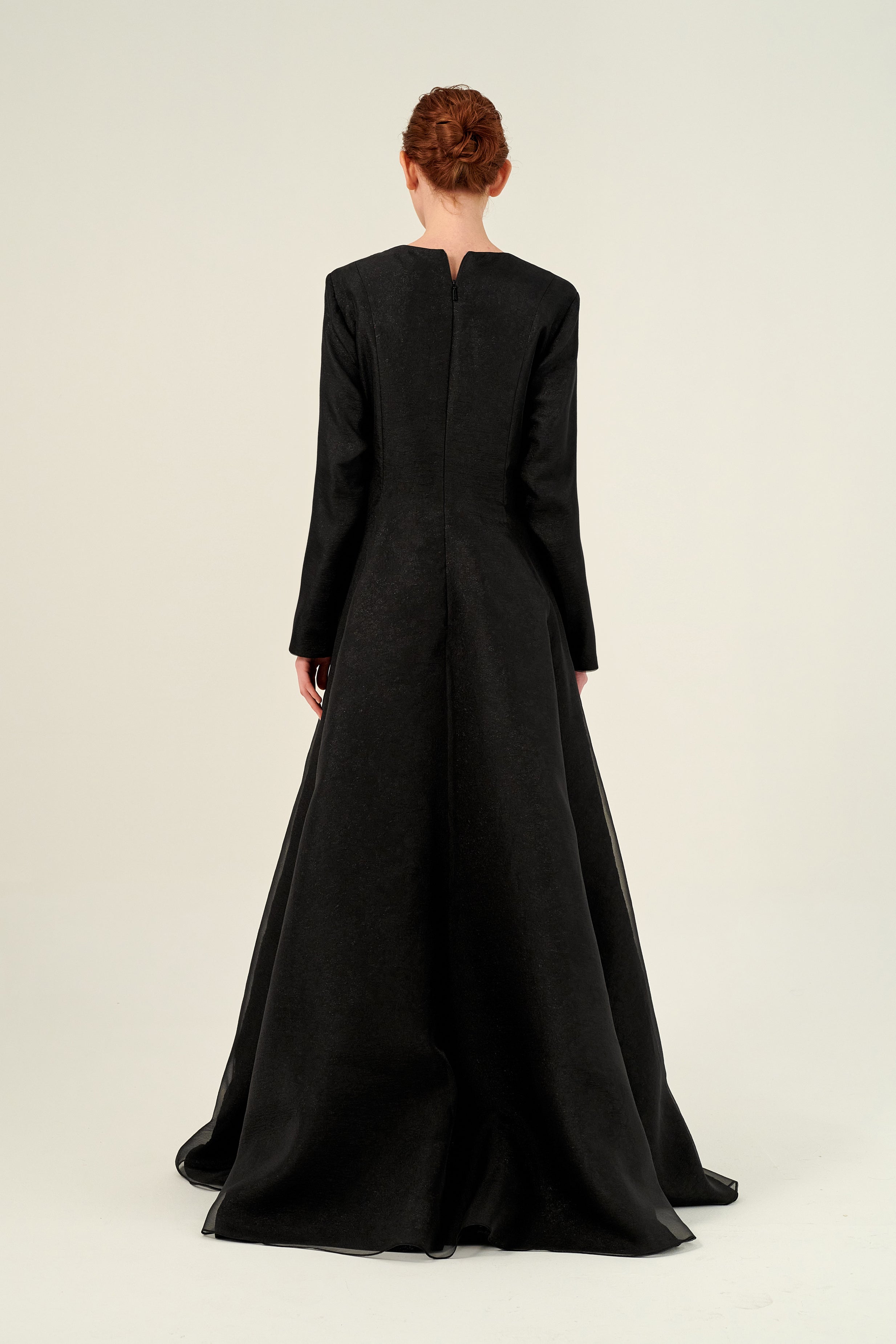 Jewel Neckline Long Sleeve A-Line Silhouette Gown