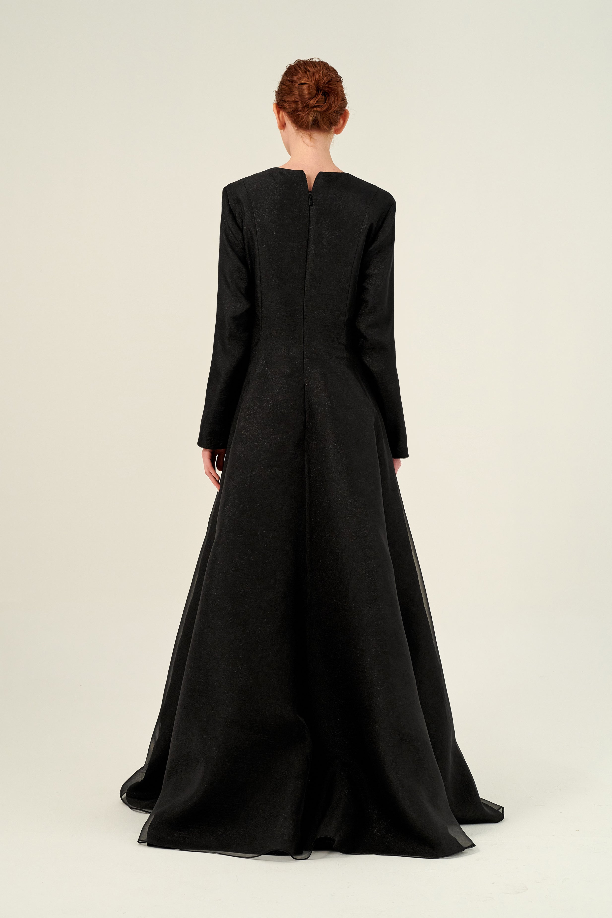 Jewel Neckline Long Sleeve A-Line Silhouette Gown Blue Jewel Neckline Long Sleeve A-Line Silhouette Gown Blue