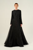 Jewel Neckline Long Sleeve A-Line Silhouette Gown