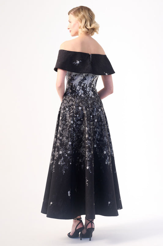 A striking off-shoulder gown