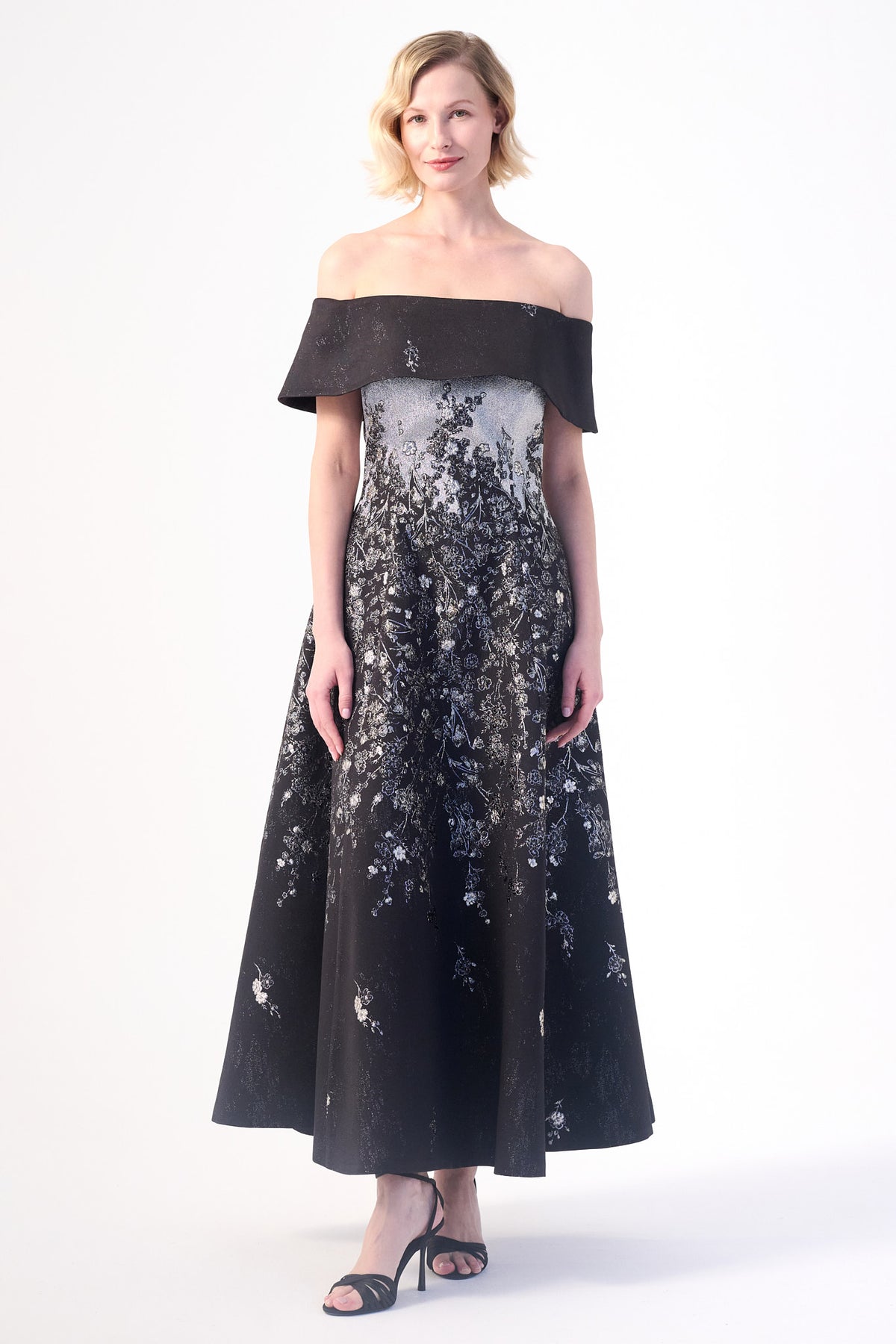 A striking off-shoulder gown