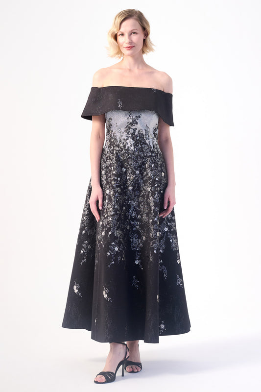 A striking off-shoulder gown