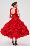 Ruffle Straps Detail A Fluffy Tea-length Gown