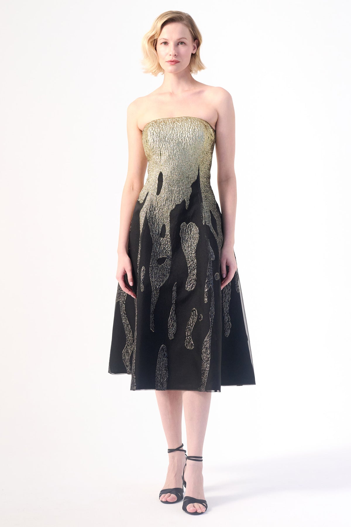 A dazzling strapless A-line cocktail dress