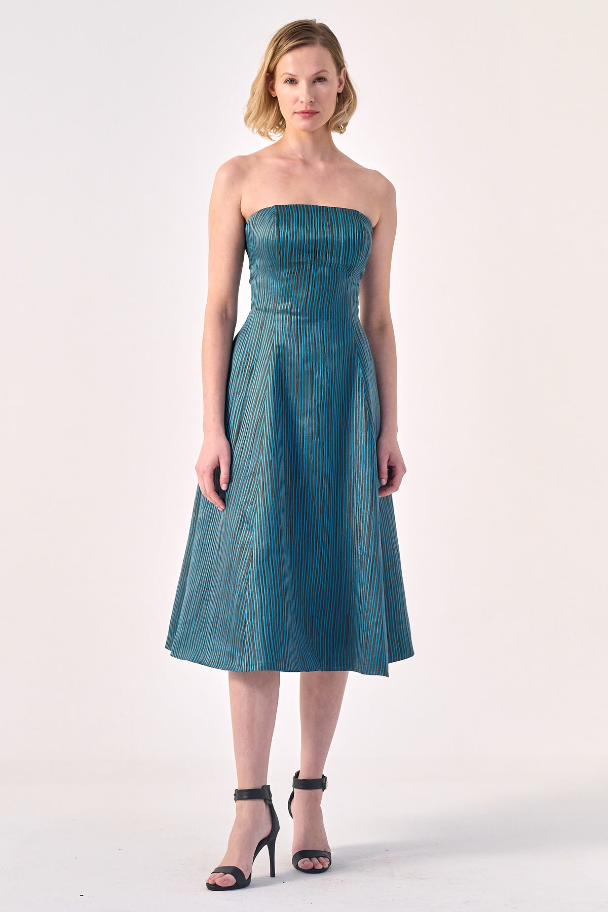 strapless a line midi dress Worship A-Line White cut corset bodice with flap detailing Mare Mare Strapless Seamed A-Line