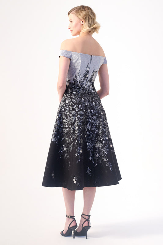off-shoulder neckline Jacquard Midi Dress