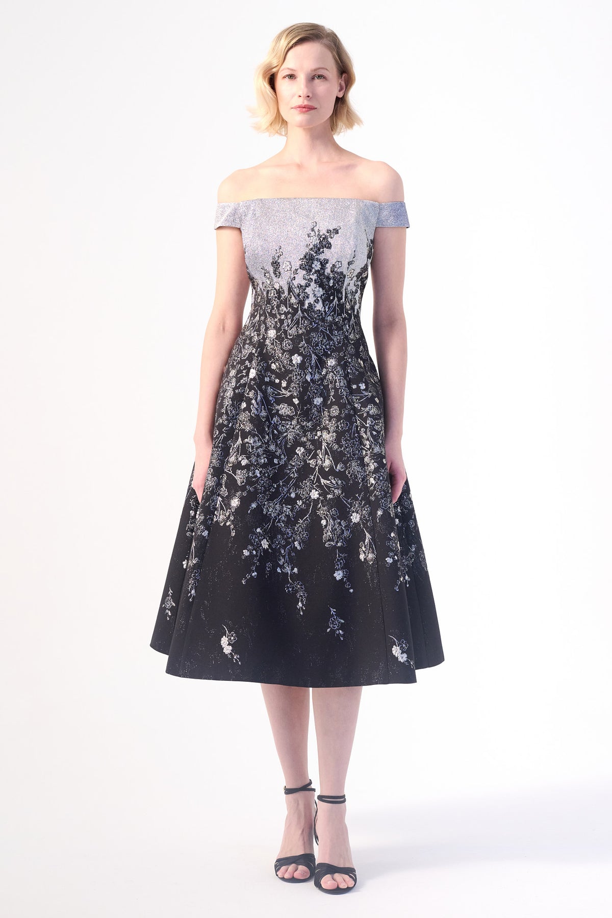 off-shoulder neckline Jacquard Midi Dress