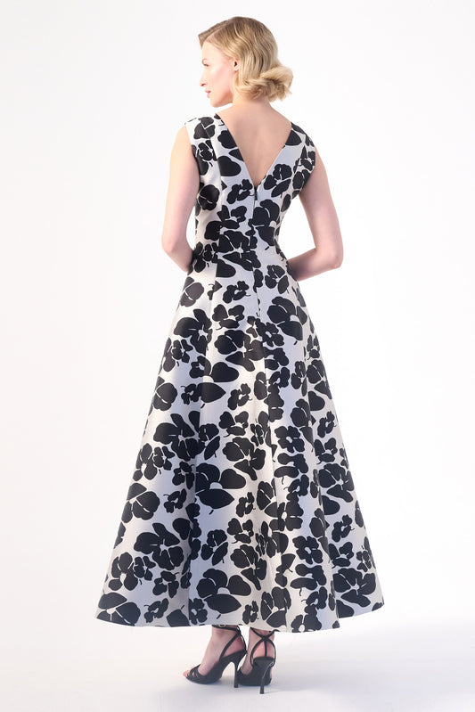 bold floral print  A-line V-Neckline long dress