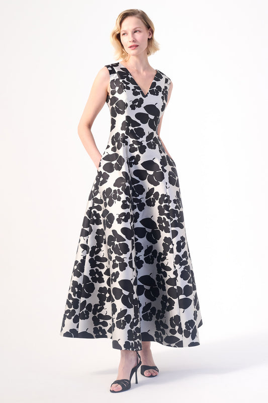 bold floral print  A-line V-Neckline long dress