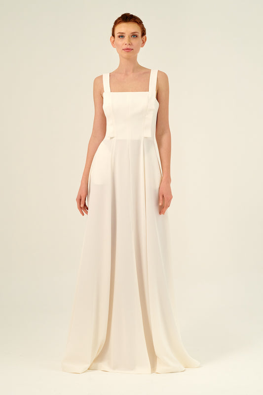 Square Neckline Fit and Flare Long Gown