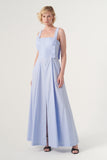 Square Neckline Fit and Flare Long Gown