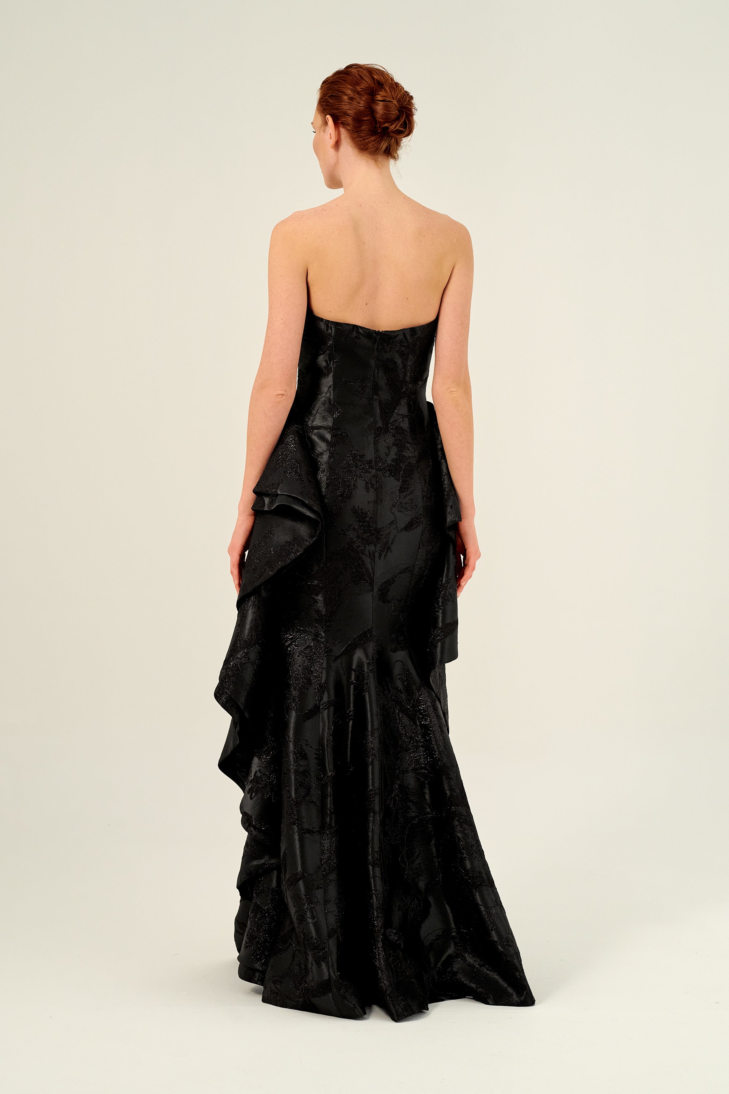 Strapless Peplum Detail Long Floral Jacquard Dress John Paul Ataker Strapless Peplum Detail Long Floral Jacquard Dress John Paul Ataker