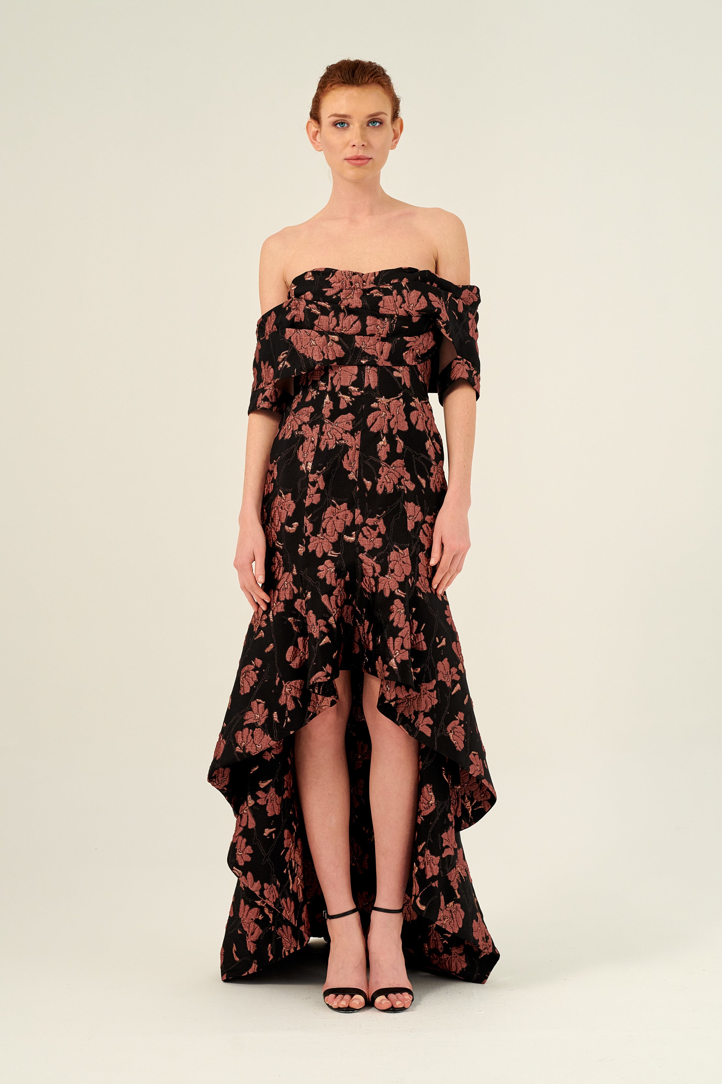 Off-The-Shoulder Asymmetric Floral Jacquard Dress John Paul Ataker Off-The-Shoulder Asymmetric Floral Jacquard Dress John Paul Ataker