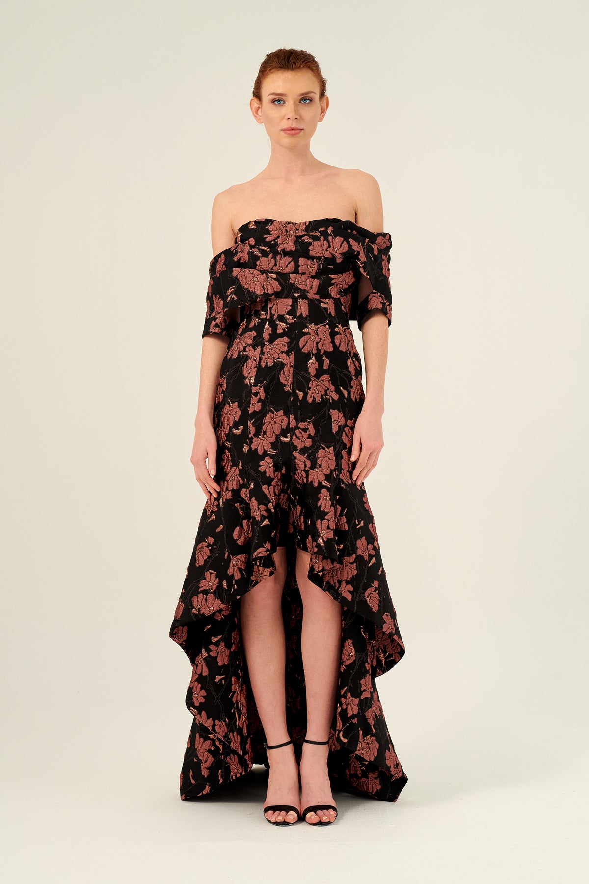 Off-The-Shoulder Asymmetric Floral Jacquard Dress John Paul Ataker Off-The-Shoulder Asymmetric Floral Jacquard Dress John Paul Ataker