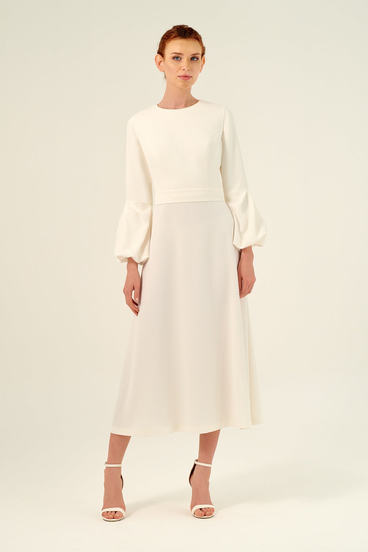 Long Puffy Cuffs Sleeve Midi Length Dress