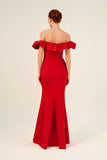 Ruffled Off-The-Shoulder Floor-Length Evening Gown