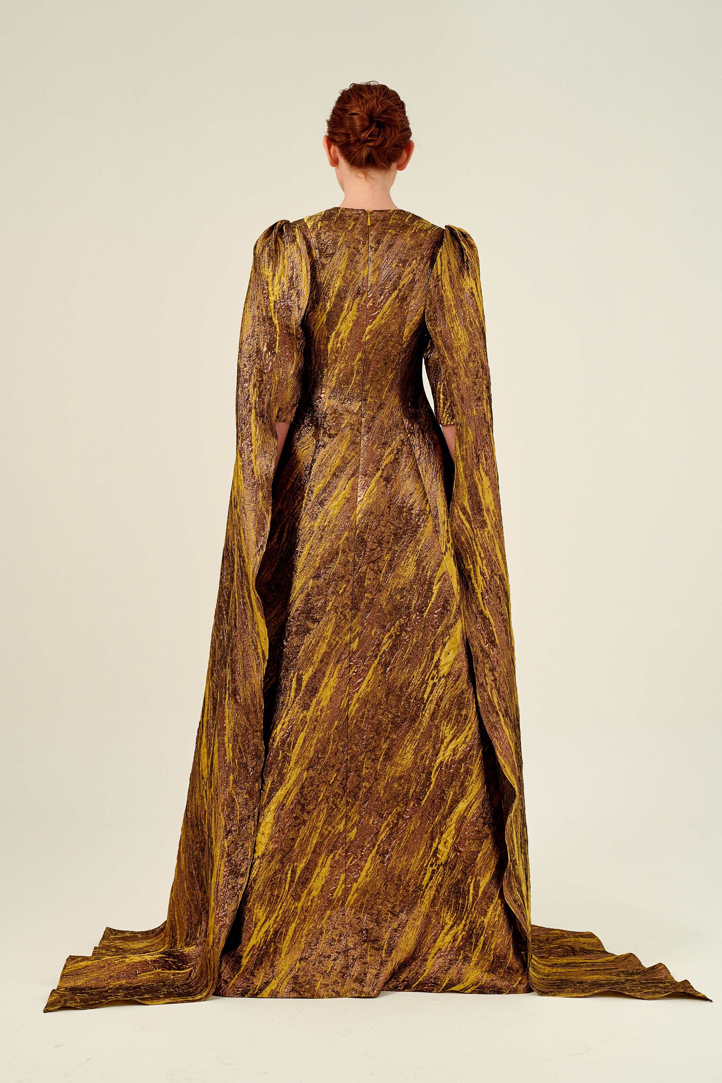 Crew Neckline With Removable Cape Sleeves Detail Long Jacquard Dress John Paul Ataker Crew Neckline With Removable Cape Sleeves Detail Long Jacquard Dress John Paul Ataker