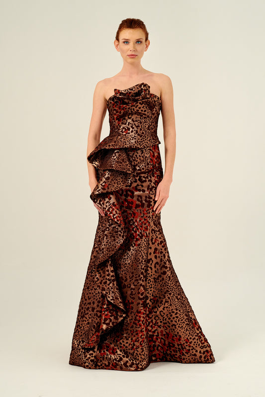 Leopard Pattern Sleeveless Mermaid Gown