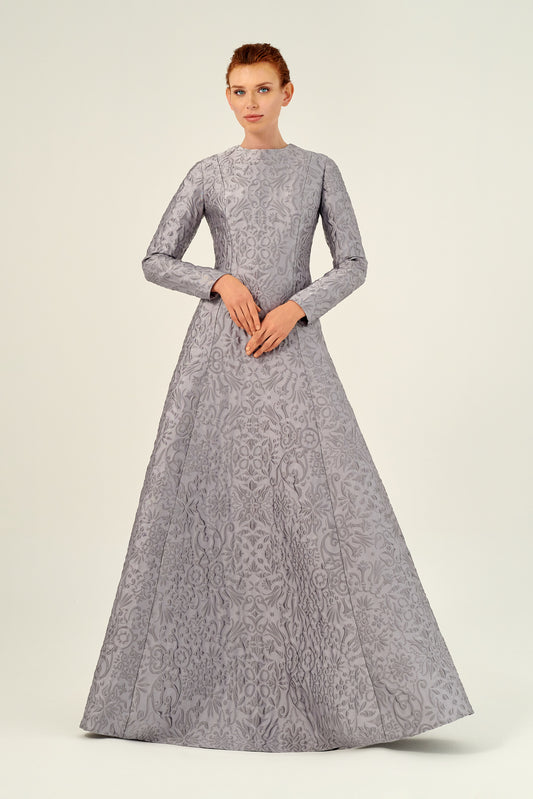 High Neck Long Sleeves Fit and Flare Ball Gown