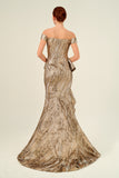 Portrait Neckline Pleated Bodies Long Mermaid Evening Dress