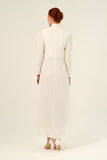 High Neck Long Sleeve Self-Front Tie Maxi Dress