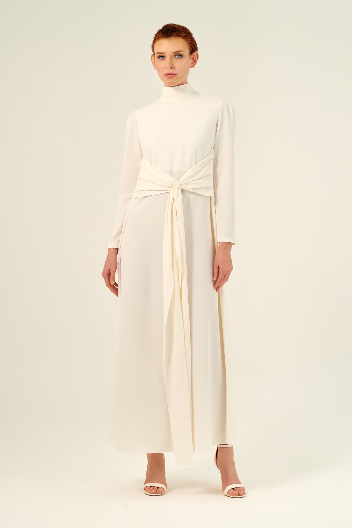 High Neck Long Sleeve Self-Front Tie Maxi Dress John Paul Ataker High Neck Long Sleeve Self-Front Tie Maxi Dress John Paul Ataker