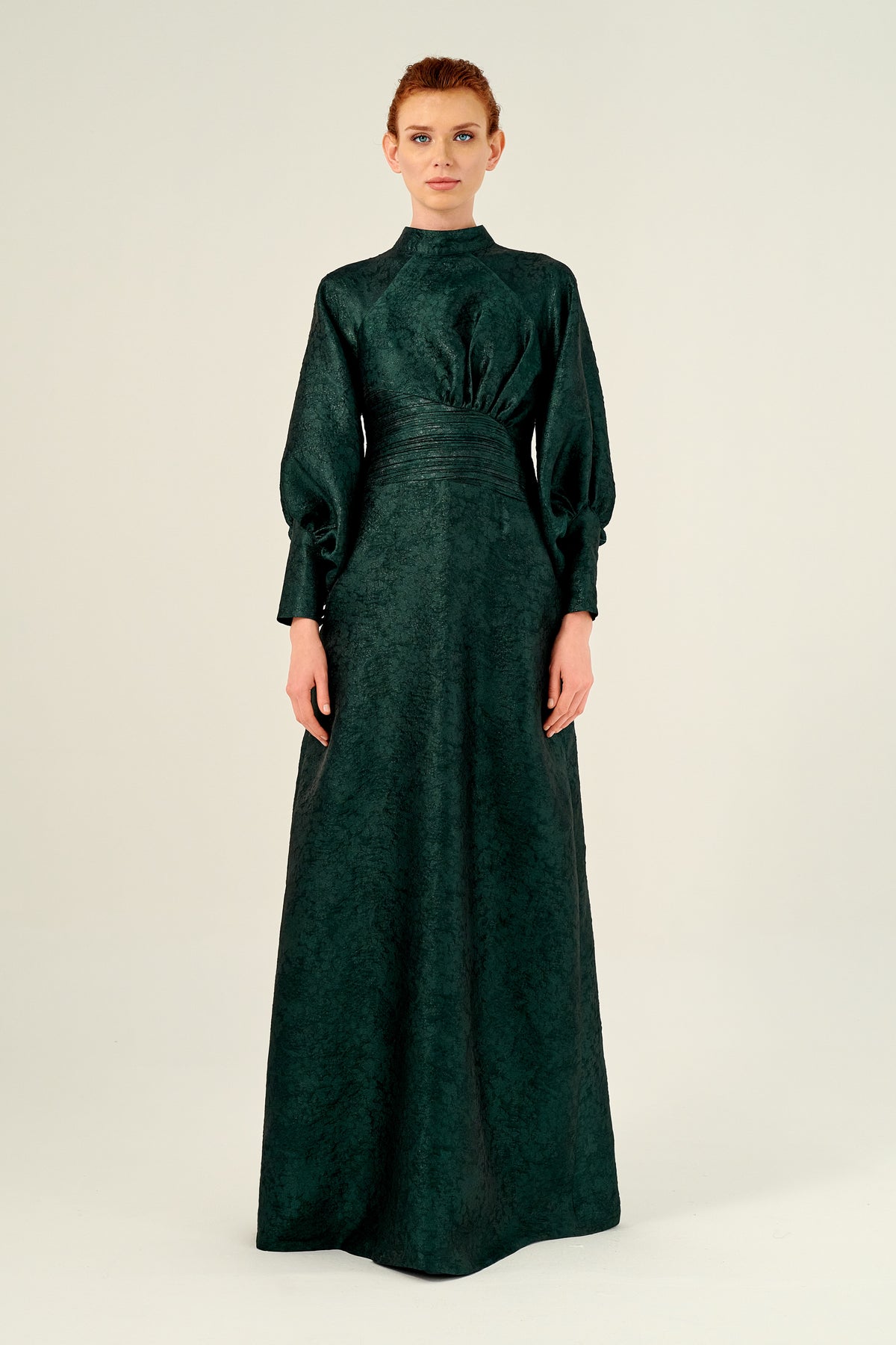 Long Puffy Sleeve High Neck Fit and Flare Dress – John Paul Ataker