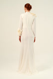 A High Neck Long Sleeve Column Rose Detail Dress