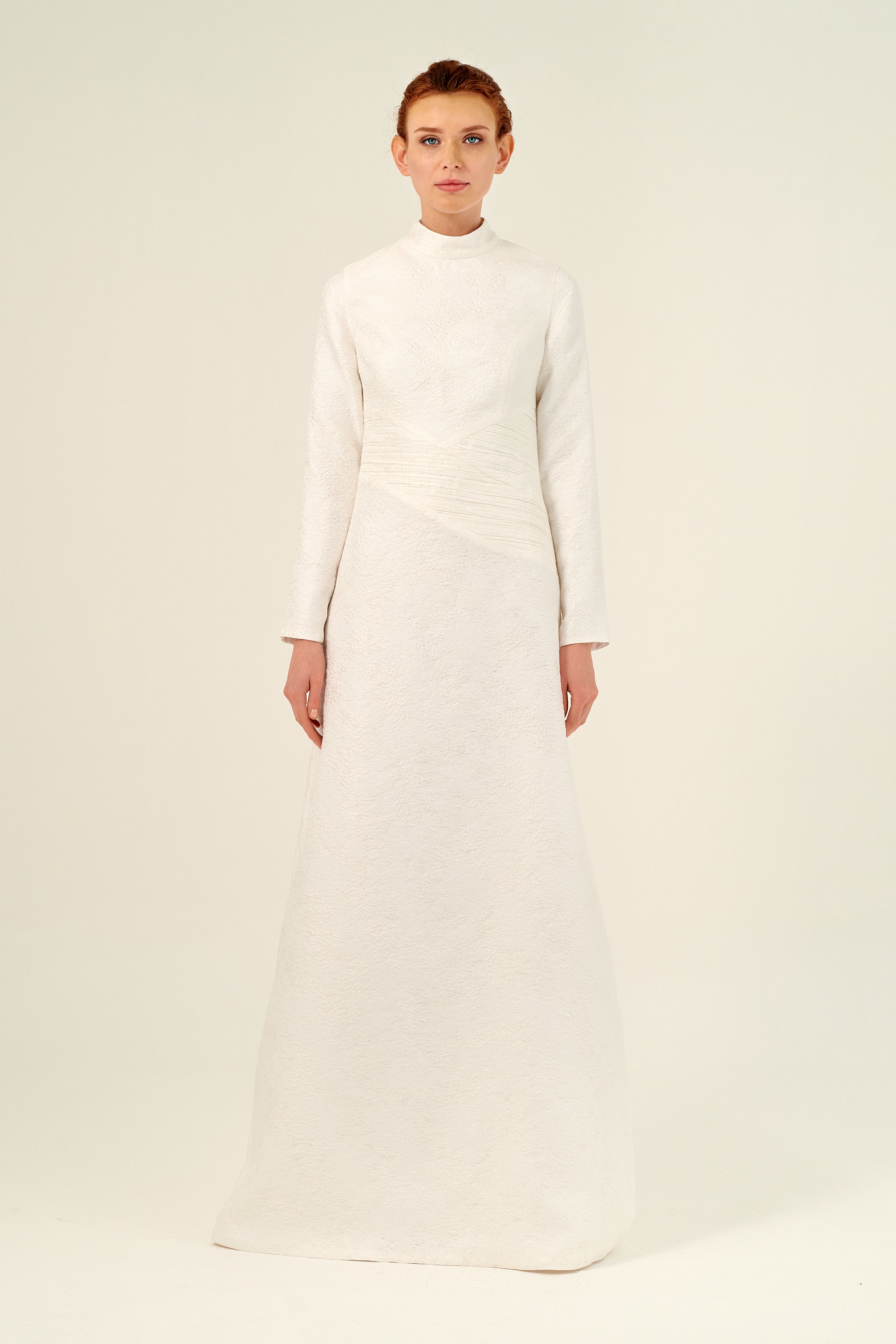 High Neckline Long Sleeve A-Line Floor Length Dress