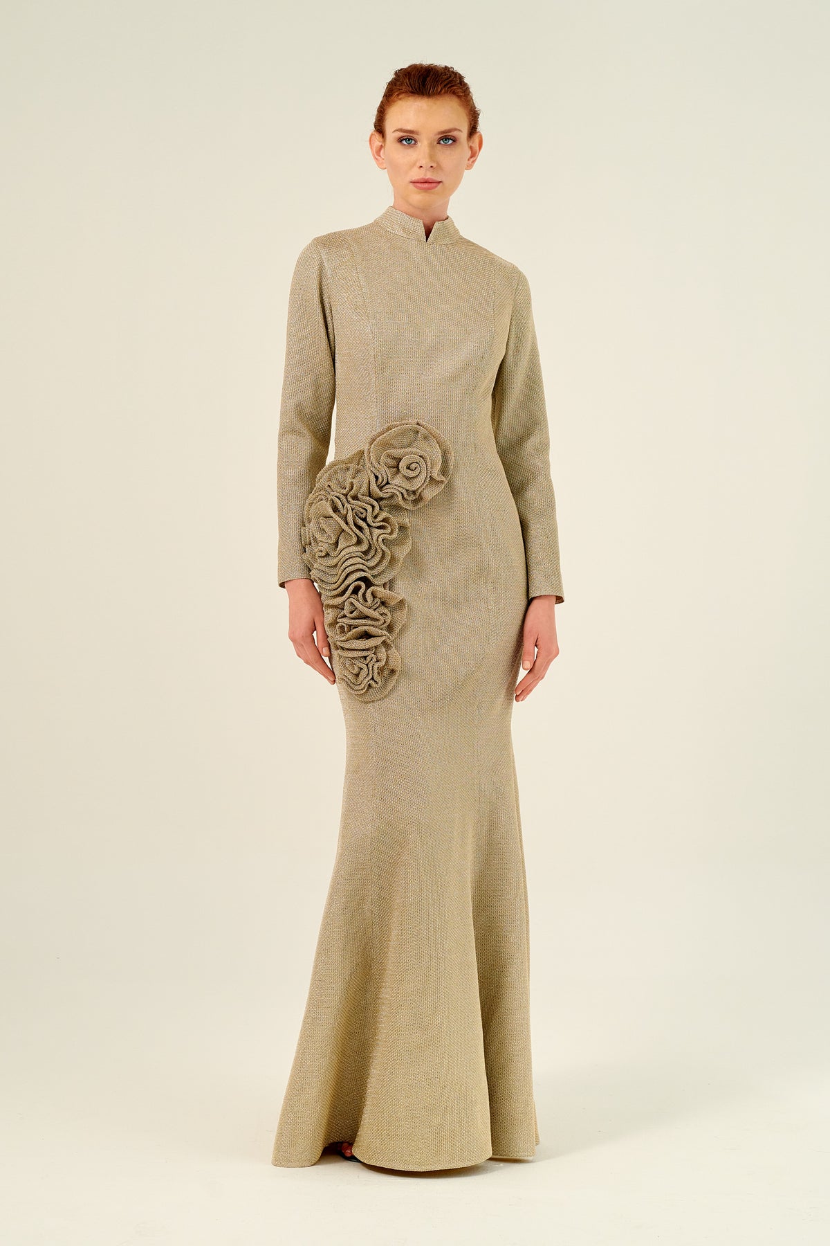 Turtle Neckline Long Sleeve 3D Flower Detail Mermaid Dress John Paul Ataker Turtle Neckline Long Sleeve 3D Flower Detail Mermaid Dress John Paul Ataker