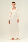 Square Neckline Puffy Long Sleeve Functional Cape Detail Long Dress