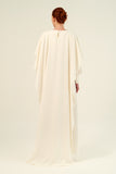 Square Neckline Puffy Long Sleeve Functional Cape Detail Long Dress