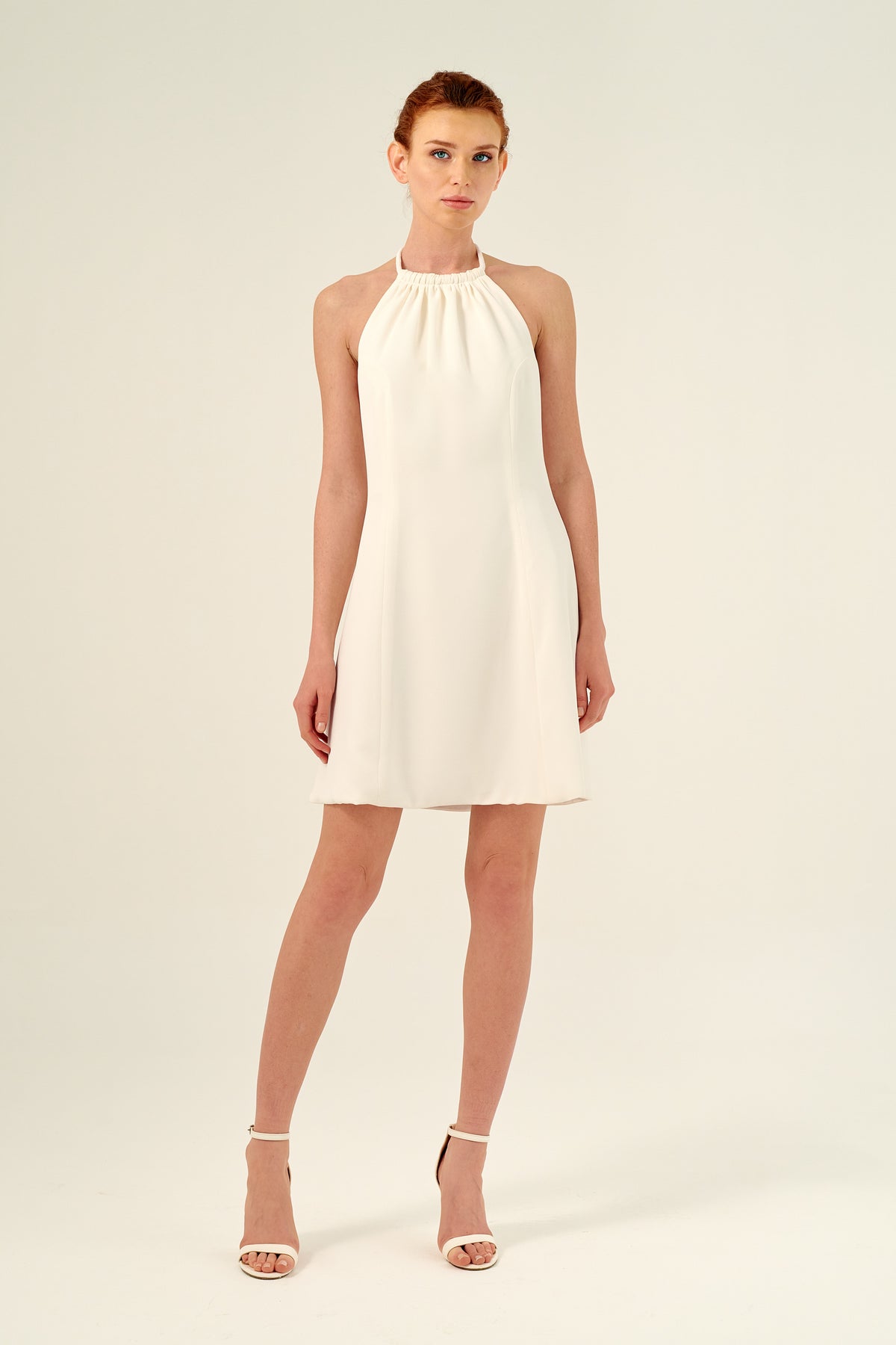 High-Shirred Neckline Detail Short Dress