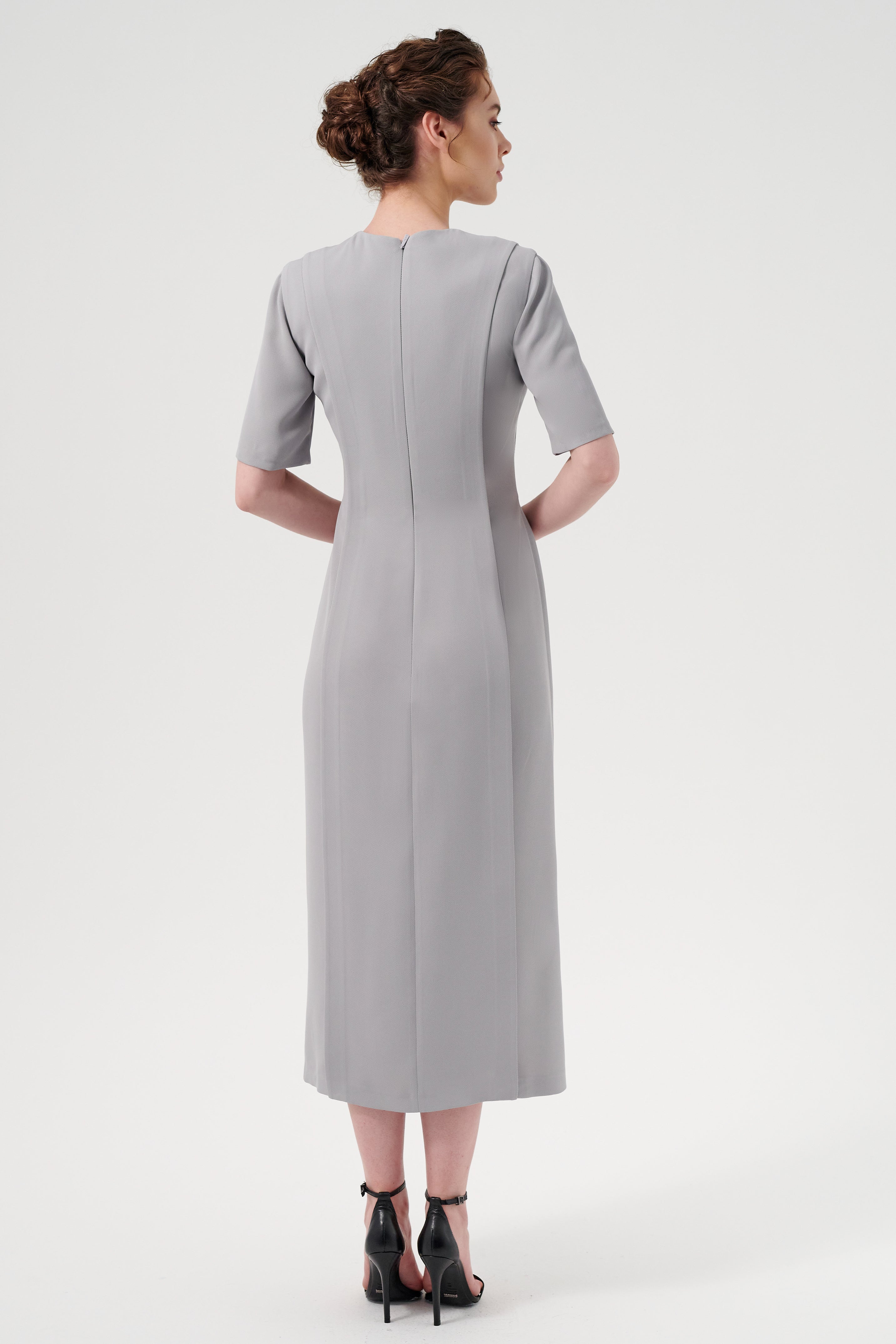 Crew Neck Short Sleeves Midi-Length Elegant Dress