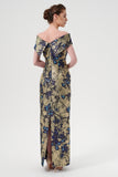 Column Silhouette Off-The-Shoulder Metallic Jacquard Dress