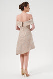 Folded Straight Off The Shoulder Neckline Short Jacquard Dress