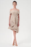 Folded Straight Off The Shoulder Neckline Short Jacquard Dress