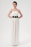 Strapless Neck Pleated Waist Detail Fit And Flare Long Dress