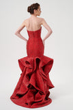 Ruffled Skirt Detail Long Mermaid Strapless Dress