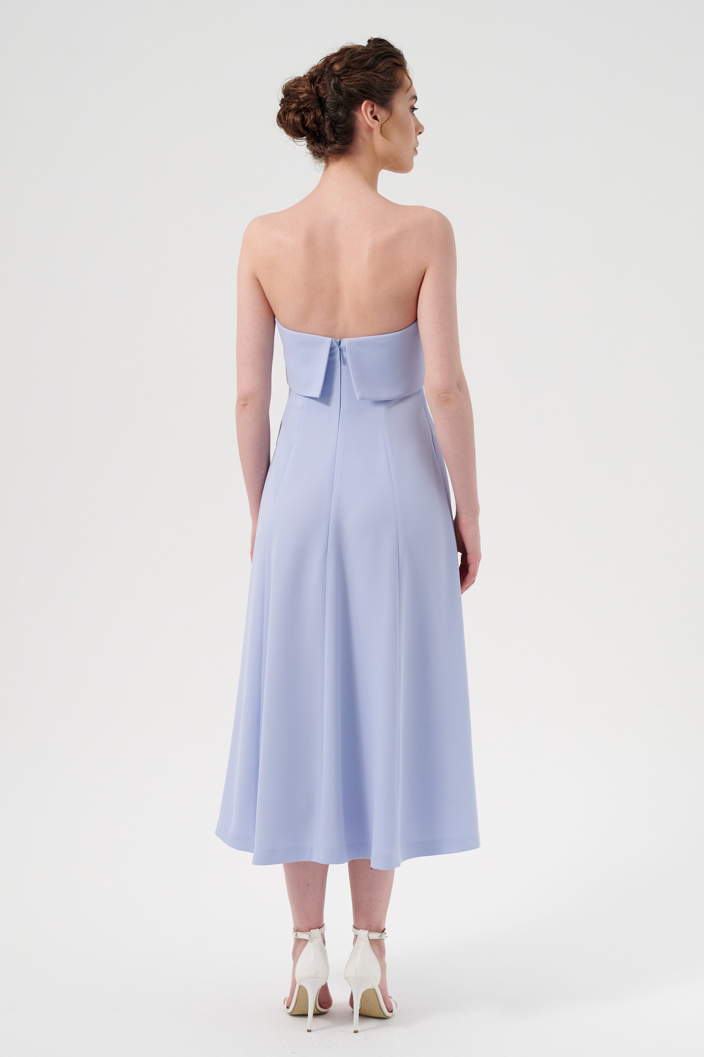 Strapless Fit-And-Flare Silhouette Folded Bust Detail Midi-Length