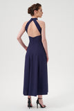Keyhole Halter Neck A-Line Silhouette Midi Gown
