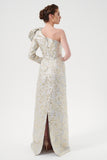 One Long Sleeve 3D Flower Detail Long Column Dress