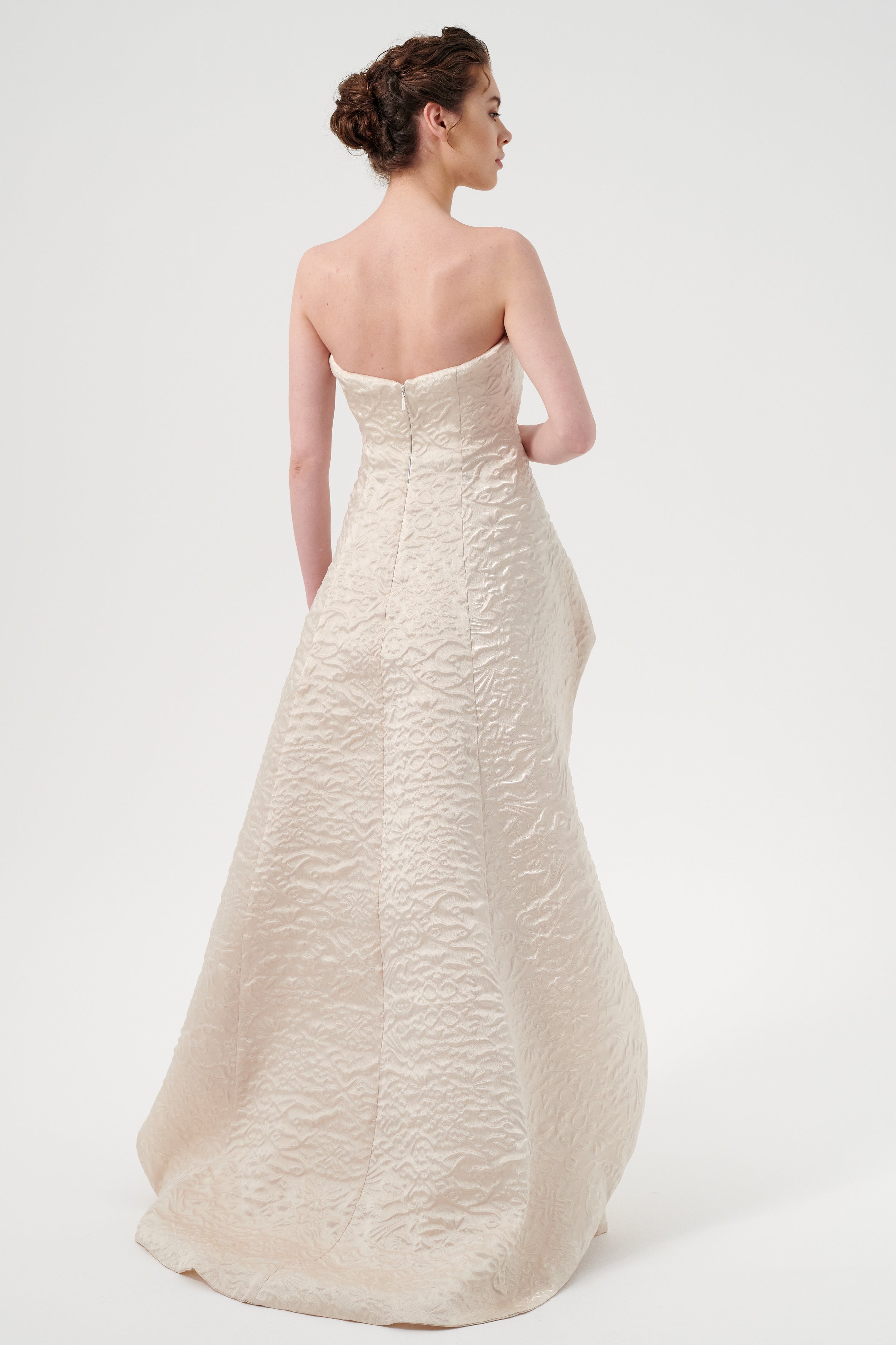 Layered Peplum Detail Strapless A-Line Long Jacquard Dress John Paul Ataker Layered Peplum Detail Strapless A-Line Long Jacquard Dress John Paul Ataker