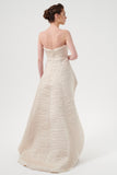 Layered Peplum Detail Strapless A-Line Long Jacquard Dress