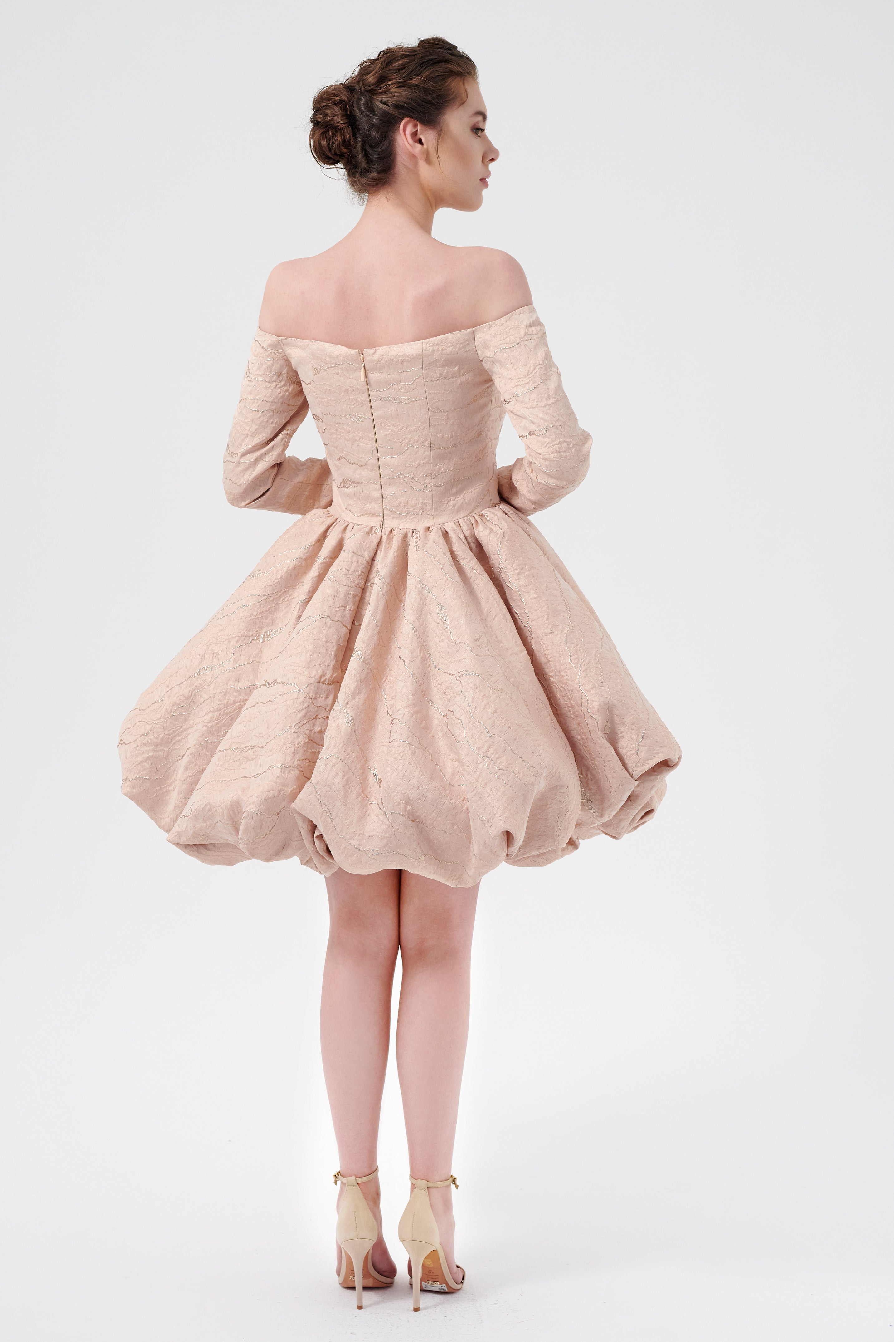 Off-The-Shoulder, Long Sleeve, Balloon Skirt Mini Jacquard Dress John Paul Ataker Off-The-Shoulder, Long Sleeve, Balloon Skirt Mini Jacquard Dress John Paul Ataker