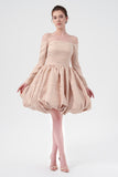 Off-The-Shoulder, Long Sleeve, Balloon Skirt  Mini Jacquard Dress