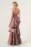 Strapless layered detail mermaid jacquard ball gown