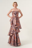 Strapless layered detail mermaid jacquard ball gown